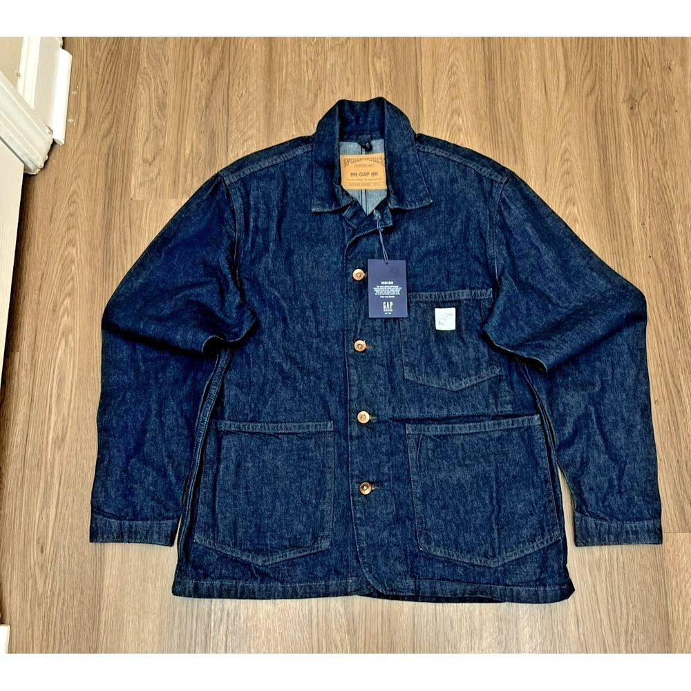 NWT Gap Work Force Denim Chore Small Indigo Button Front Utility Jacket